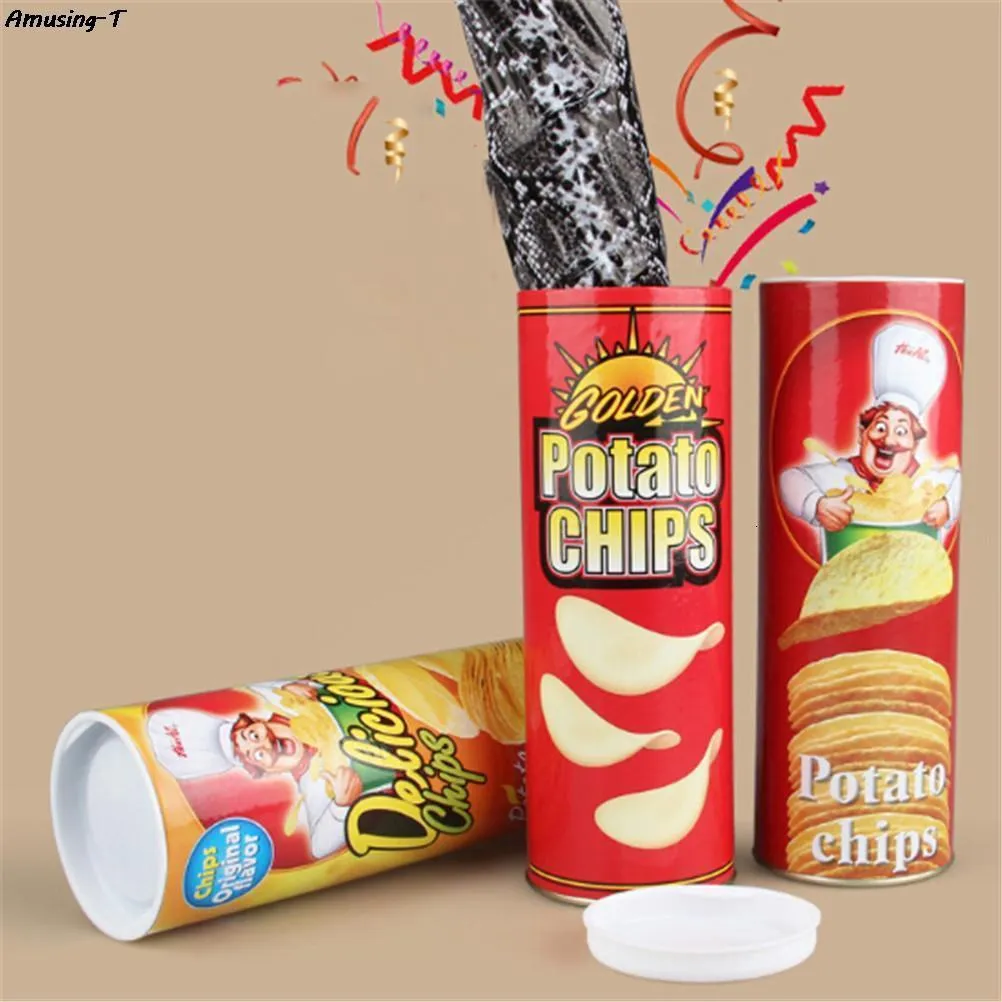 Party Games Crafts Funny Potato Chip Can Jump Spring Snake Toy Gift April Fool Day Halloween Decoration skämt Prank Trick Fun Joke Toys 230613