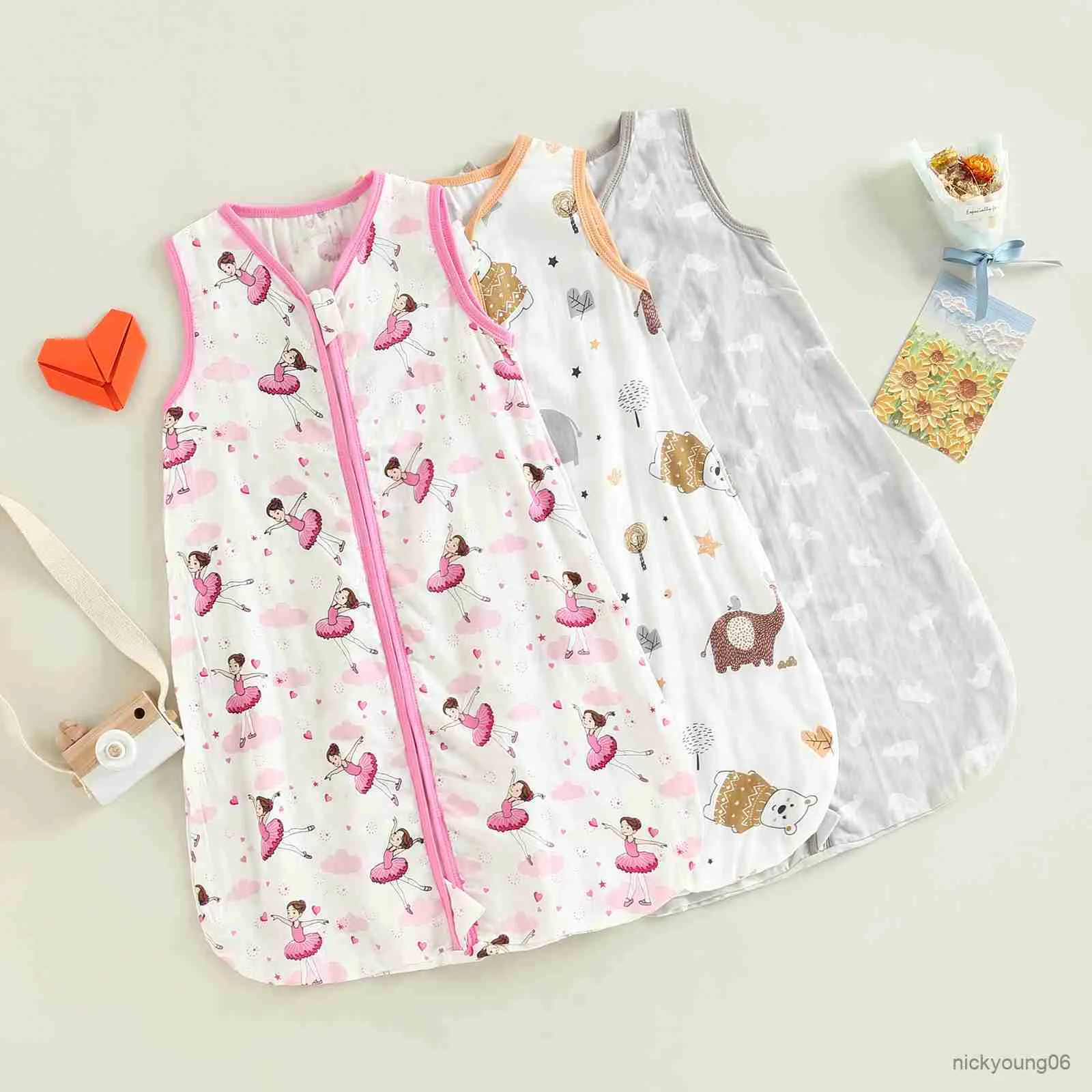 Sleeping Bags Infant Newborn Baby Girls Boys Swaddle Wrap Animal Vest Bag with Zipper Sleeveless Sleep R230614