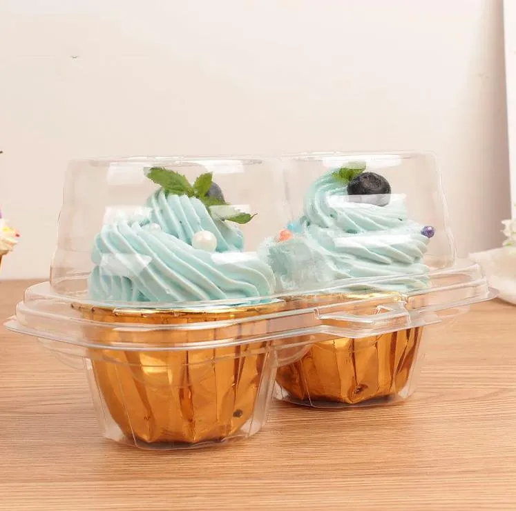 Vente en gros 2 compartiments Cupcake Container - Deep Cupcakes Carrier Holder Box Clear Plastic Case Stackable SN4394