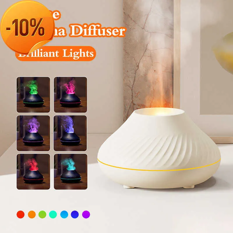 Ny luftfuktare Volcano Simulation Flame AROM Diffuser Essential Oil Lamp 130 ML USB Portable Air Luftfuktare med färg nattljus