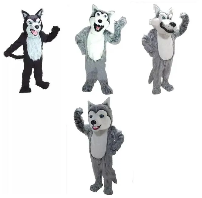Long Fur Husky Dog Wolf Fox Mascot Furry Costume Halloween Xmas Dress Outdoor Walking Clothing Carved Puppet Parade Suit