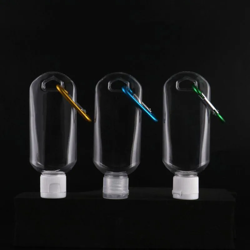 30ML 60ML Lege hervulbare Flip Cap Fles met Sleutelhanger Haak Transparante Plastic Handdesinfecterend Fles voor Reizen Vwlcw
