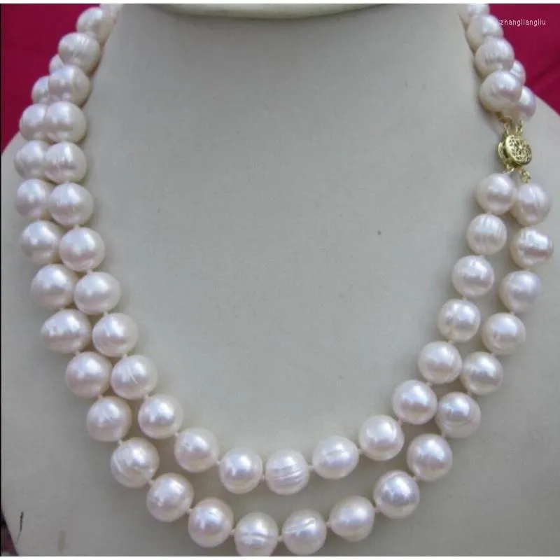 Pendant Necklaces Fashion 2 Row 9-10 MM NATURAL WHITE SOUTH SEA PEARL NELACE 18 - 19 INCH 14KGP