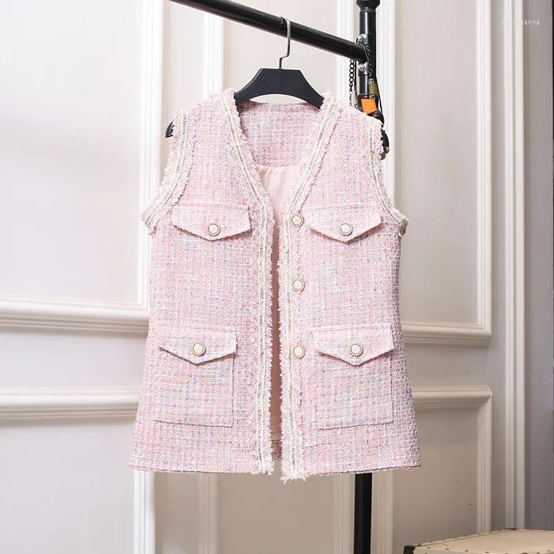 Gilets femme printemps automne 2023 polyvalent col en v rose parfumé gilet français Tweed gilet manteau