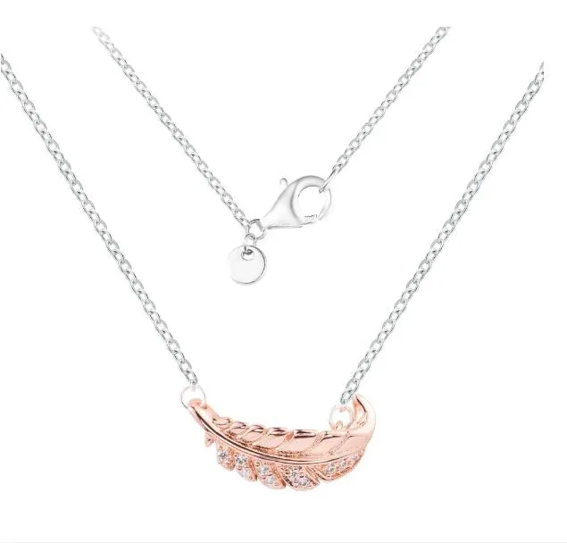 2023 Nieuwe 925 Sterling Zilver Tweekleurige Drijvende Gebogen Veer Collier Kettingen Voor Vrouwen Sieraden Link Chain Collares Groothandel