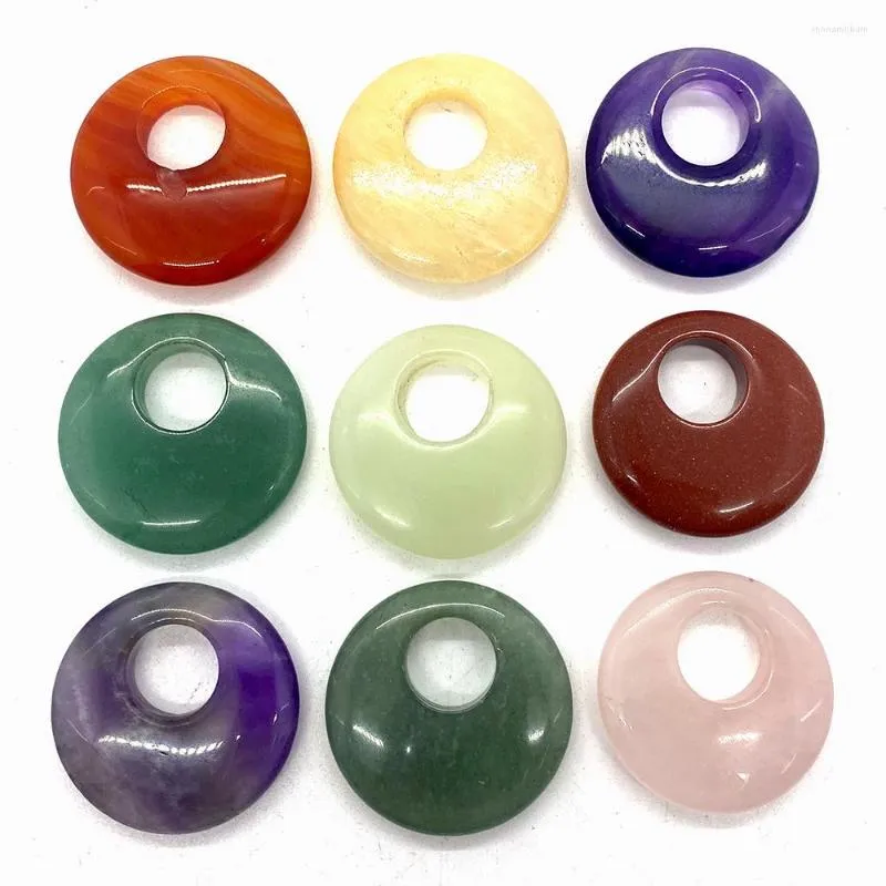 Pendant Necklaces Natural Stone Hollow Round Necklace Amethyst Agate Crystal Quartz DIY Peaceful Buckle Charm Jewelry 1pc