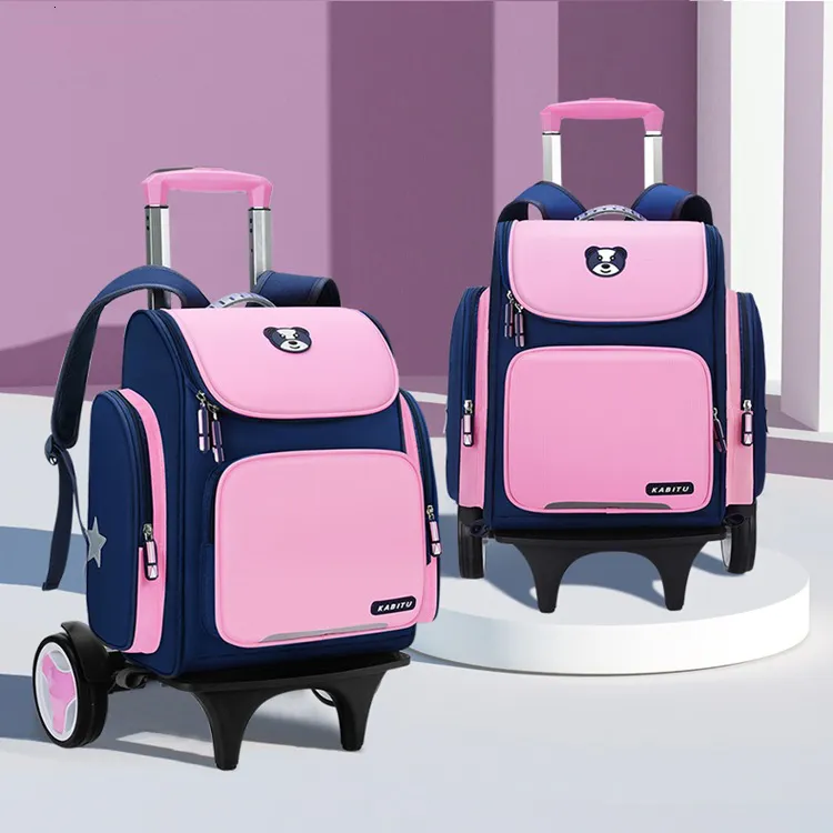 Backpacks High Capacity Student School Bag Rolling Backpack Kids Trolley School Backpack Wheeled Children Wheels 230613 From 42 59 DHgate