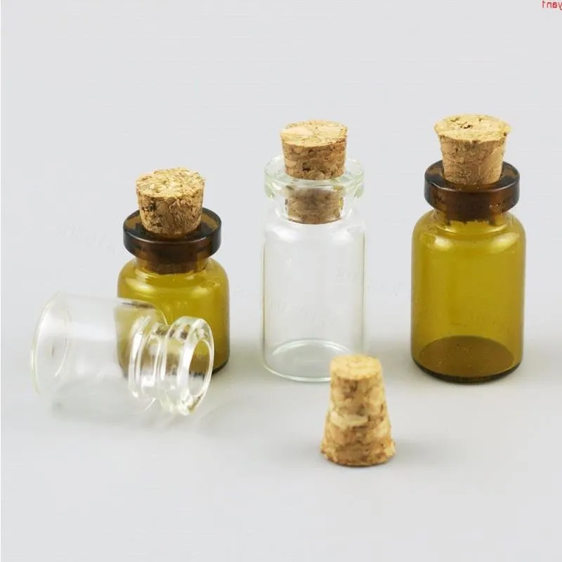 100 x 05ml 1ml Empty Clear amber Glass Bottle With Wood Cork Mini Sample Vial wishing bottlehigh qty Vkoek