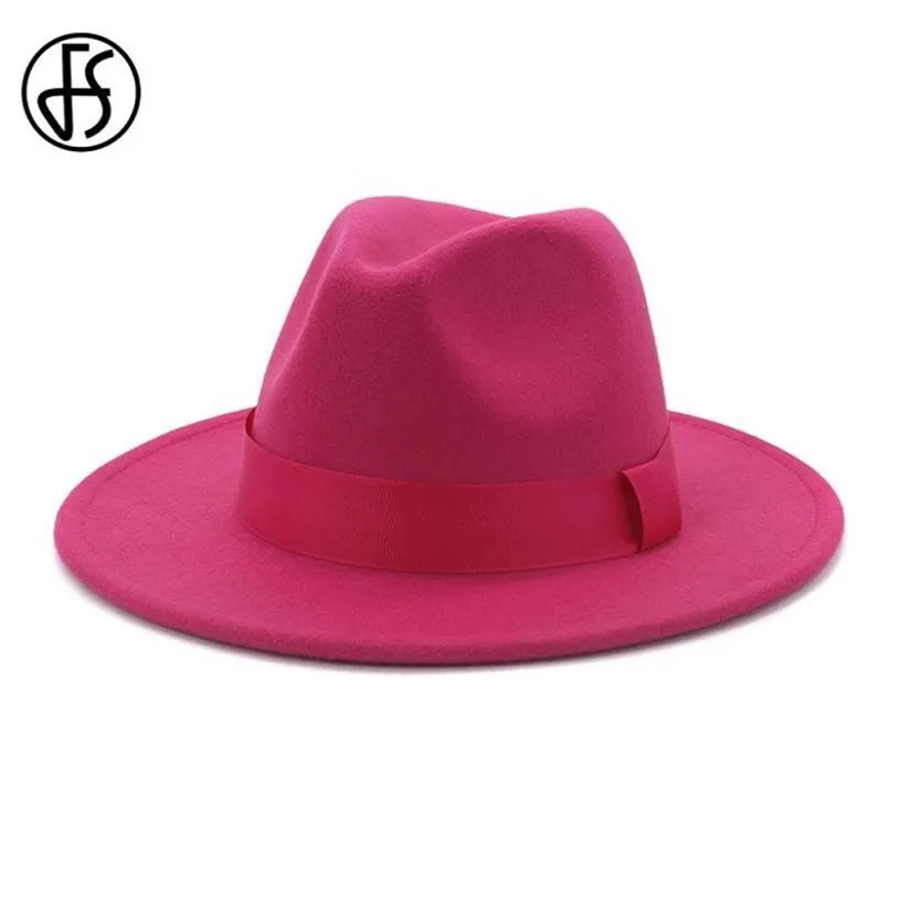 FS Vintage Classique Feutre Laine Jazz Fedora Chapeaux Large Bord Cowboy Panama Cap pour Femmes Hommes Blanc Rouge Trilby Bowler Top Hat8349605188t