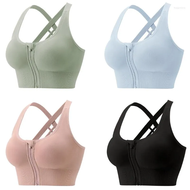 Femmes Shapers femmes avant fermeture éclair soutien-gorge couleur unie sous-vêtements confort respiration réunies dames brassière entraînement haut de forme physique