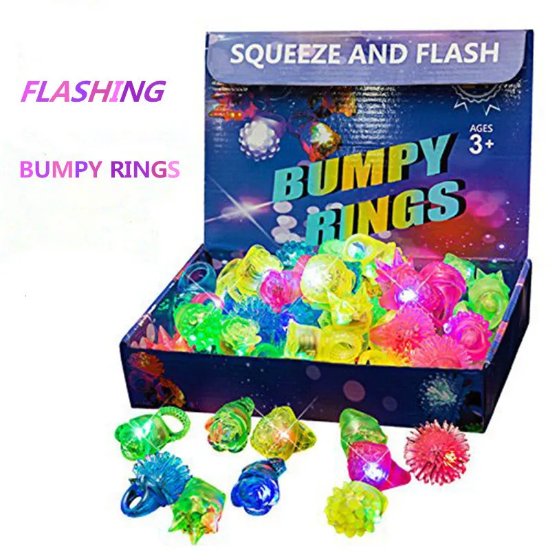 Lamps Shades Glowing Ring Flashing Light Up Bumpy Toys LED Finger Lights Party Favor Blinking Jelly Rubber Rings Birthday Supplies 230613