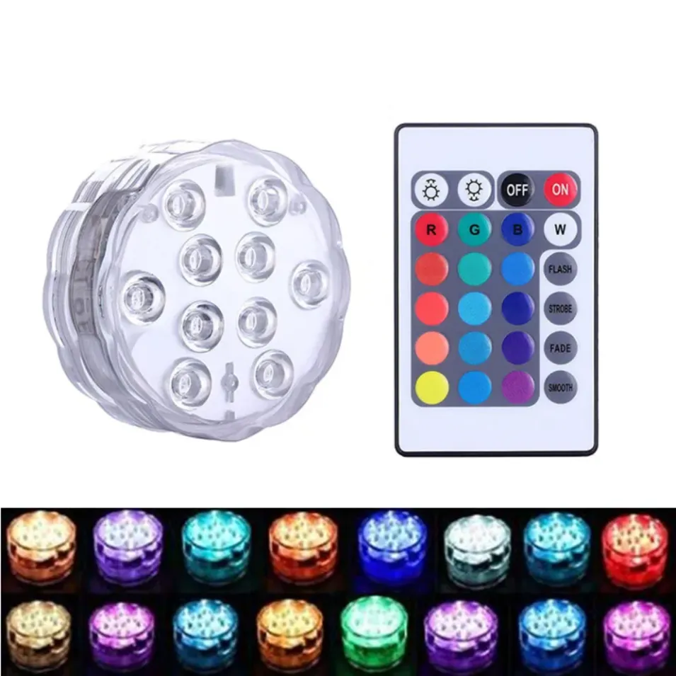 Luci a LED sommergibili impermeabili IP68 integrate in 10 perline LED con 24 tasti Telecomando 16 colori che cambiano lampada da notte subacquea Tea Light Vase Party Wedding i0614