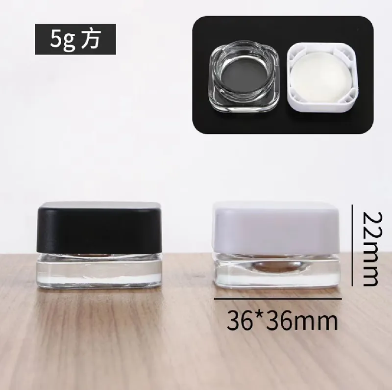 5ML 5G 9ML 9G Glass Wax Oil Container 1/2 Cosmetic Storage Box Jar Concentrate Tank with Plastic Childproof Cap Dab Tool Bho Holder Makeup Jars Bottles Cream DHL