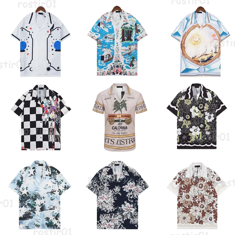 Designer män t shirt set knapp upp en-breasted print mens hawaii blommor casual skjortor och korta kvinnor lösa sidenskjorta tees sandig grafisk skjorta