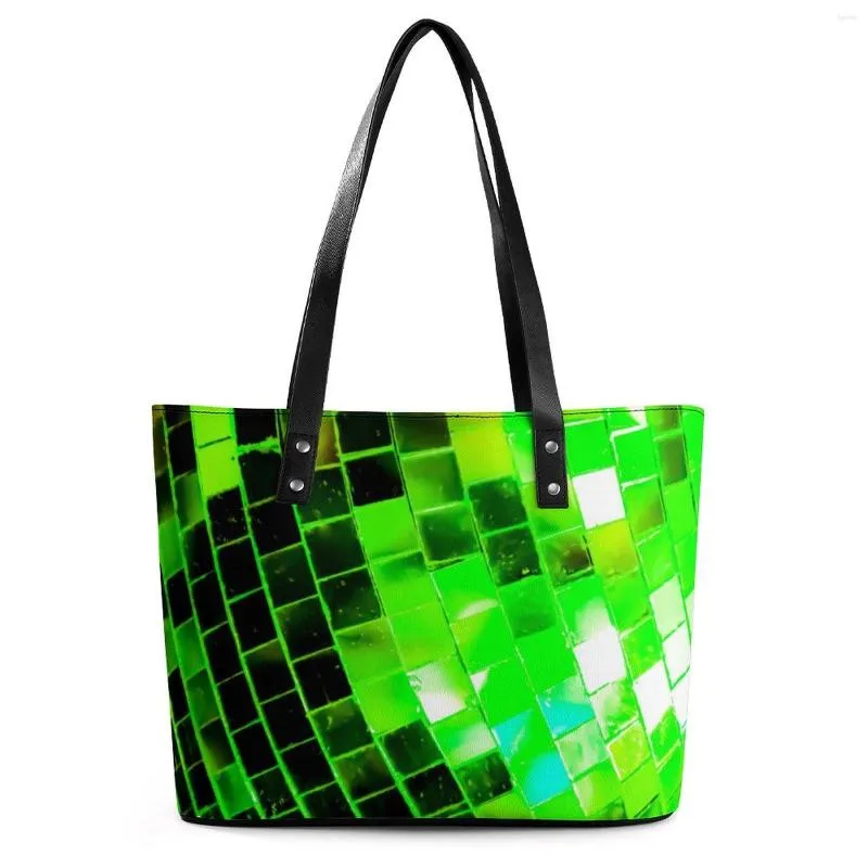 Bolsas de noite Bolsas de bola de discoteca verdes com estampa de lantejoulas espelhadas Bolsa de ombro em couro PU Bolsa de ombro para estudantes universitários com alça superior casual praia