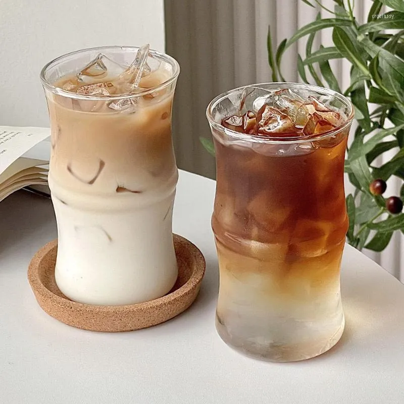 Butelki z wodą odporne na szklane szklane kubek bambusowy borokrzewnik lód i napój kawowy latte