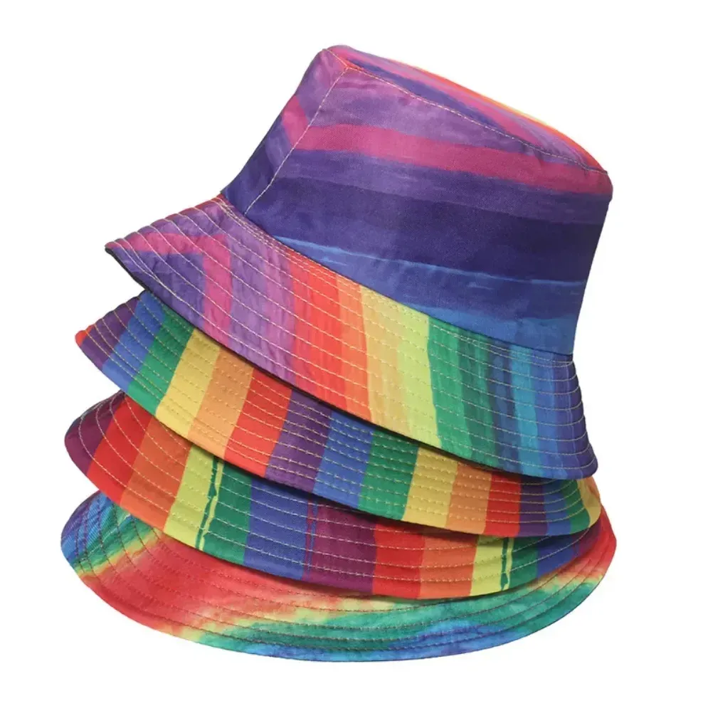 Pride Clothing Rainbow LGBT Hearts Bucket Hat For Men Women Packable Gay Pride Sun Hats Fisherman Hat Cap For Beach Travel Rainbow Hats For Women