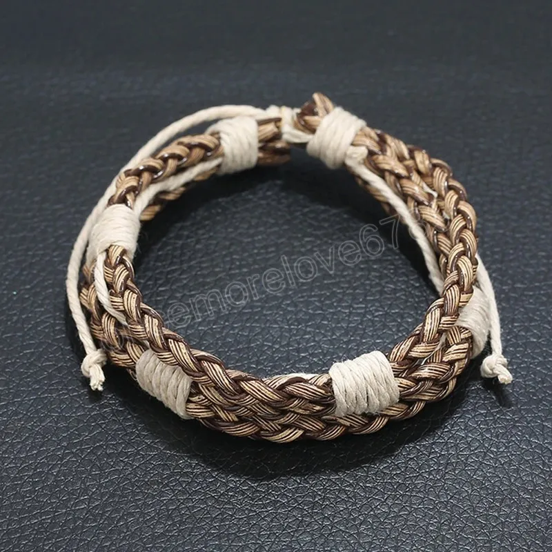 Vintage Woven Cotton Linen Bracelet For Men Simple Adjustable Brown Men Bracelet Fashion Men Wristband Jewelry Gift
