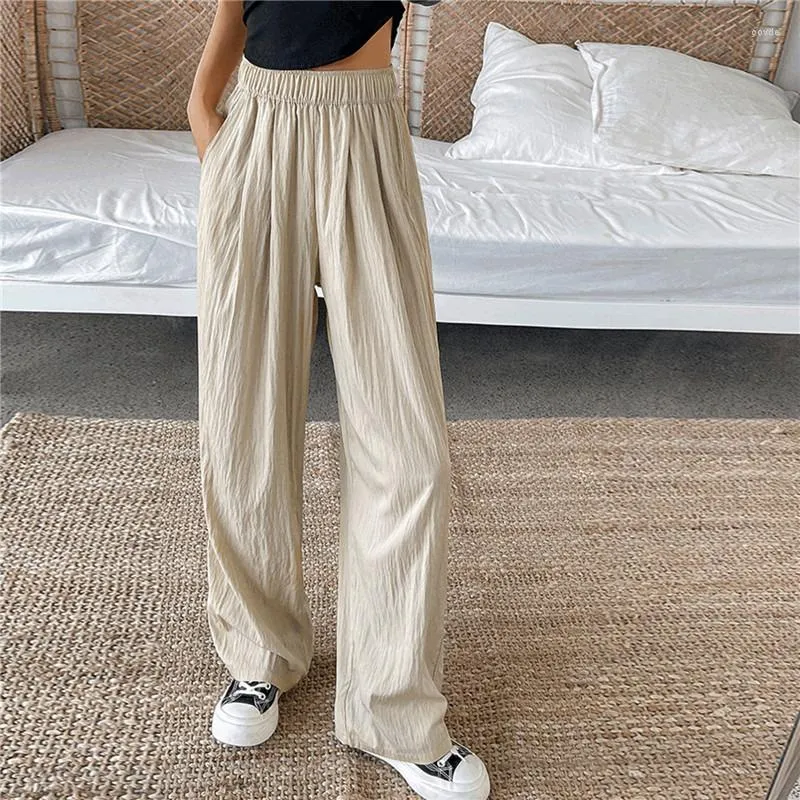 Pantalones de mujer pantalones finos de verano para mujer protector solar fresco drapeado largo negro longitud completa pantal n de cintura