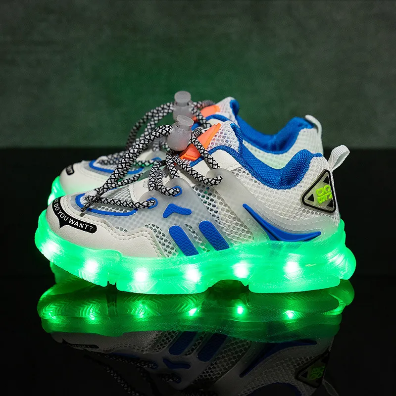 Athletic Outdoor 25-36 USB-Aufladung Kinder LED-Schuhe Sohle leuchtende Turnschuhe für Mädchen Jungen Kinder LED-Turnschuhe Mesh Atmungsaktive Freizeitschuhe 230613