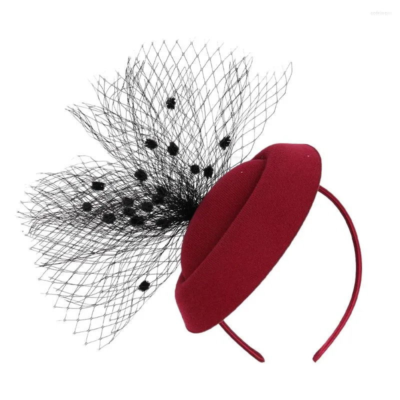 Bandanas Womens Fashion Dress Tea Party Hat Hats Women's Fascinators Vintage 16X13X5CM Claret Wool Woman