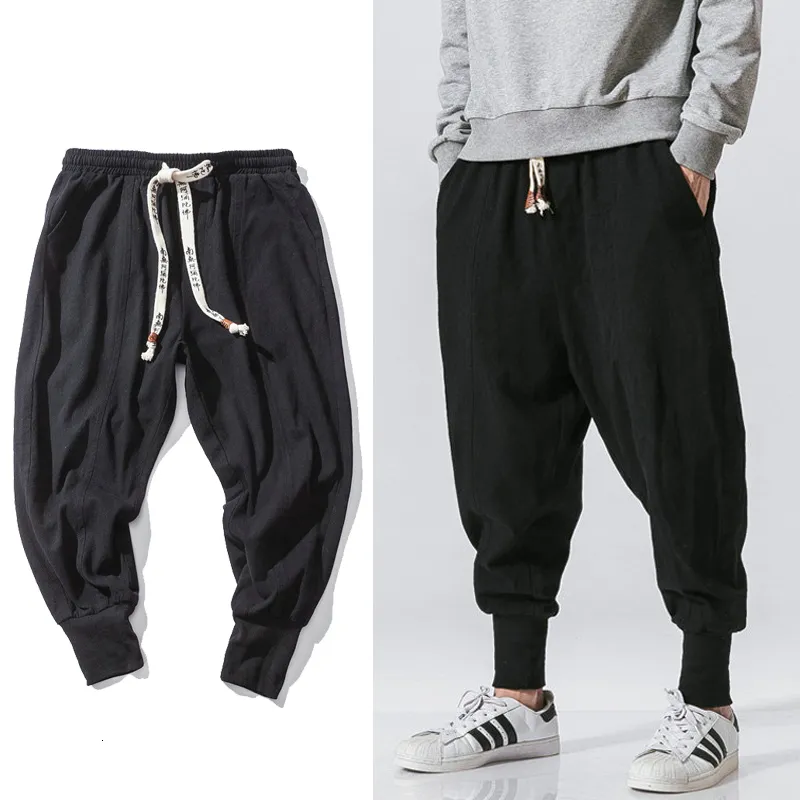 Męskie spodnie chiński styl harem męski streetwear swobodny joggery bawełniane lniane spodnie dresowe spodnie m5xl 230614