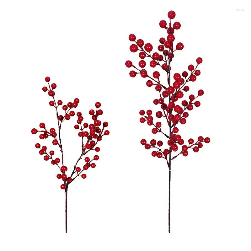 Fleurs décoratives 3 pièces 2 Types bourgeons d'étamines artificielles de baies rouges de noël pour couronne de Navidad Noel décoration artisanat emballage