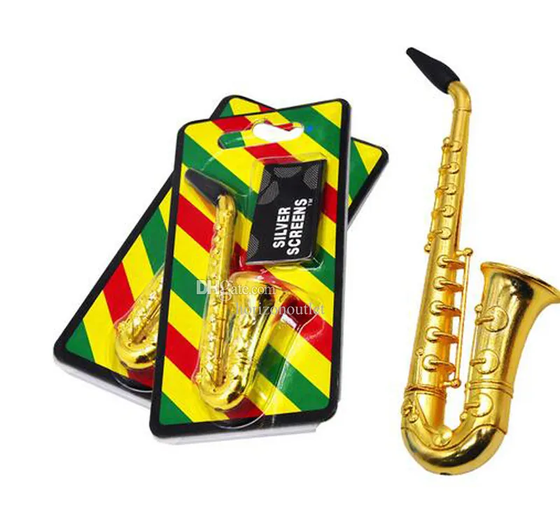 Mini Saxophone & Trumpet Shaped Metal Smoking Pipe Aluminum Tobacco