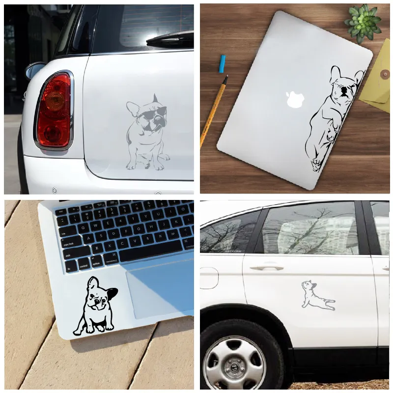 Décalcomanies pour ordinateur portable bouledogue français pour Apple MacBook Air/Pro décoration, drôle chien Silhouette vinyle autocollant décalcomanie voiture fenêtre décor