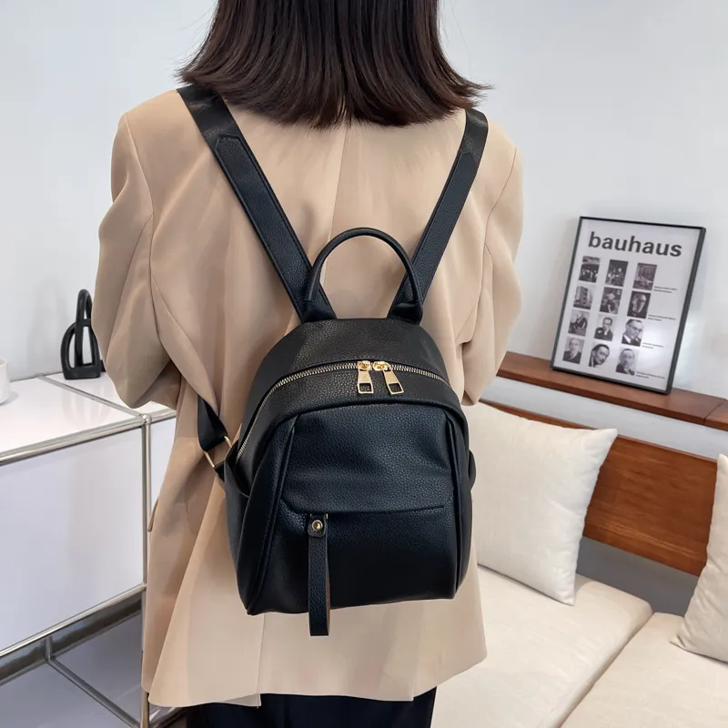 Fashion Backpack New Casual Women Bagpack PU Solid Color Shoulder Bags Teenage G Bagpack Luxury Women Backpack Soft Leather Backpacks for  main image 2