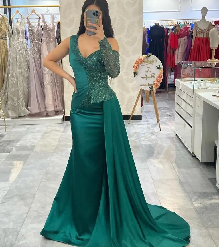2023 ASO EBI MREMAID HUNTER GREEN PROM Платье Sequined Lace Eganal Formal Partic
