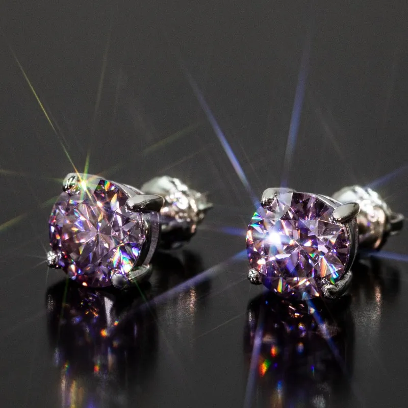 Diamond Passed Test Men Women Earrings 925 Sterling Silver 1CT 2CT Bling Purple Moissanite Earrings Studs Nice Gift