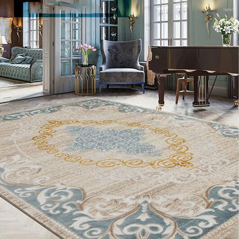 Tapis gris et bleu, grand tapis salon