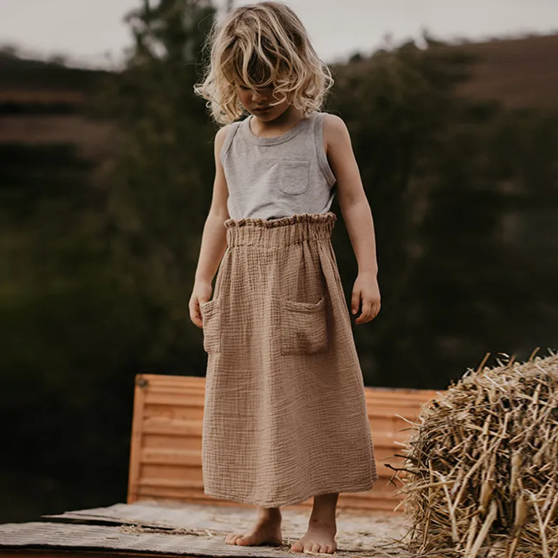 Autumn Retro Girls Long Corduroy Midi Skirt 100 Cotton Muslin With Adjustable Elastic Waistband Flowy Pockets And Casual Style TZ170 230614 From Heng07 21.98 DHgate.Com