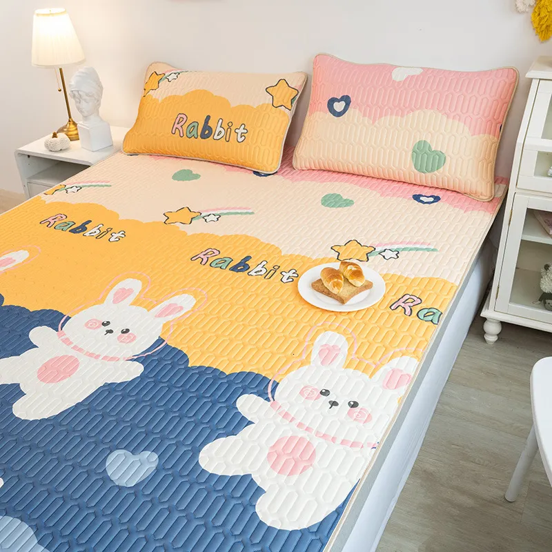 Conjuntos de roupa de cama 3 pçs verão conjunto de esteira para dormir almofada de látex impressão fácil de limpar outono legal fronha gelo sedas colchão lençóis cama de bebê 230613