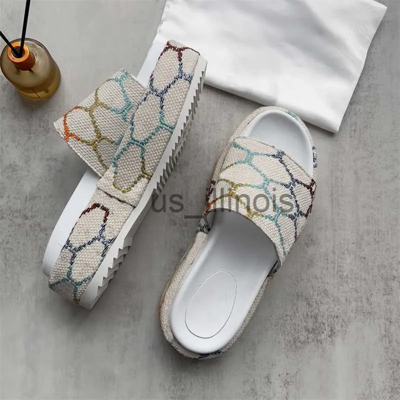 Slippers 2023 Womens Fashion Slippers Embroidered Canvas Designer Slides slip on Slipper girls 60mm Slipper covered platform sandals size 35-45 J230615