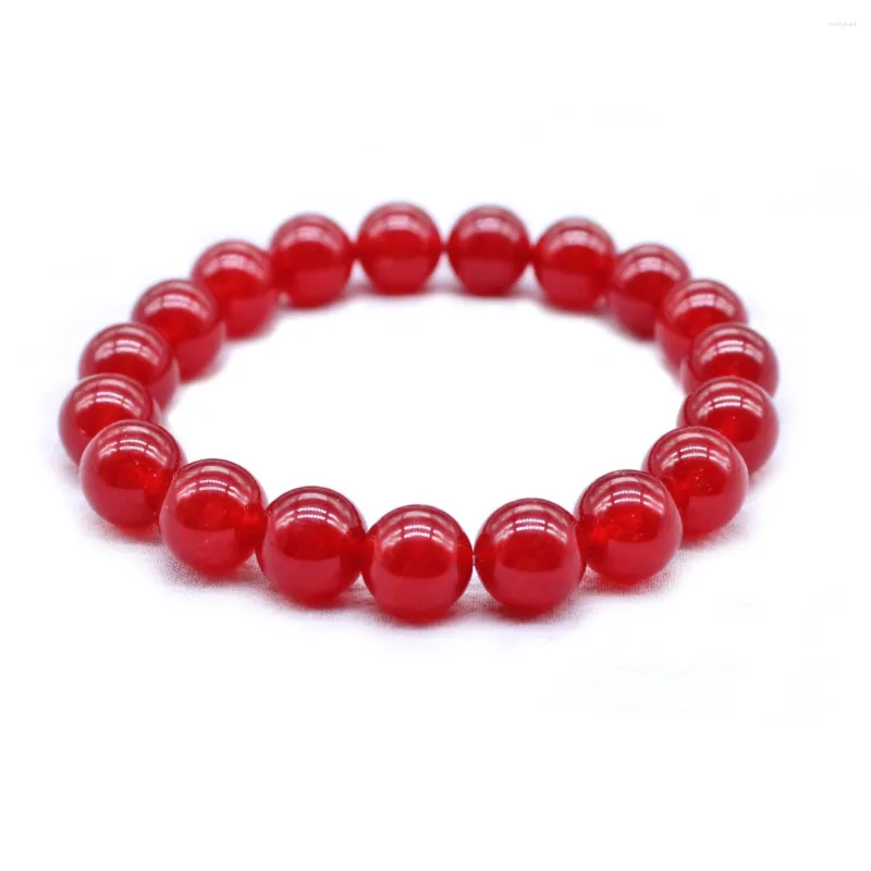 Strand 10mm naturlig rund rödblå grön orange jade chalcedon sten pärla armband kvinnlig sträng sommar mode enkla vänner gåvor