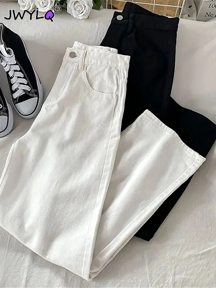 Jeans féminins classiques Basic Black White Denim Pantalons Simple High Pocket Pocket Streetwear Women Pantal