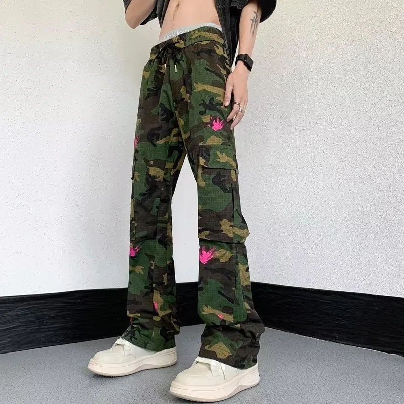 Jeans pour hommes Pantalon Cargo Hommes Sauvage Camouflage Broderie Y2K Hip Hop Droite Version Coréenne 2023 Streetwear