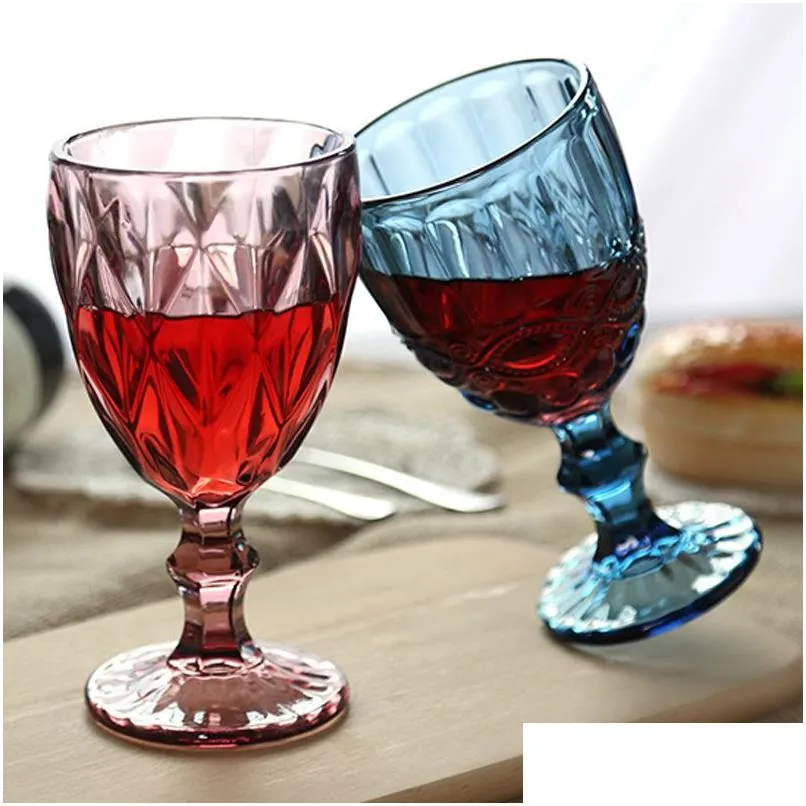 Tumblers 1Pc Wine Glass Cups Retro Vintage Relief Red Cup 300Ml Engraving Embossment Juice Drinking Glasses Champagne Assorted Goble Dh4Ye