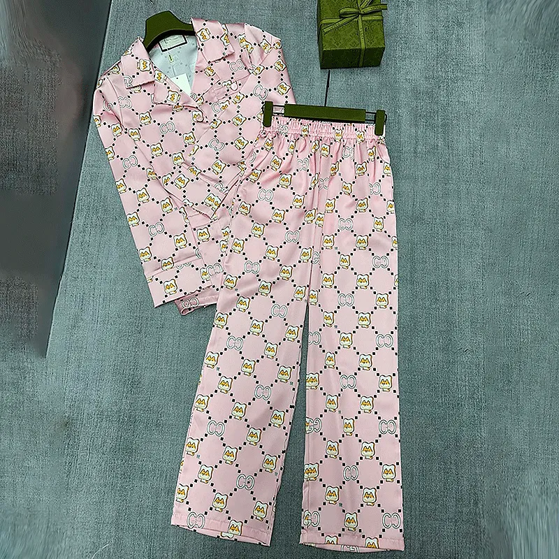 Conjunto de pijamas de cetim de seda de gelo de luxo, design solto, casual, manga longa, roupas para casa, roupas de dormir femininas