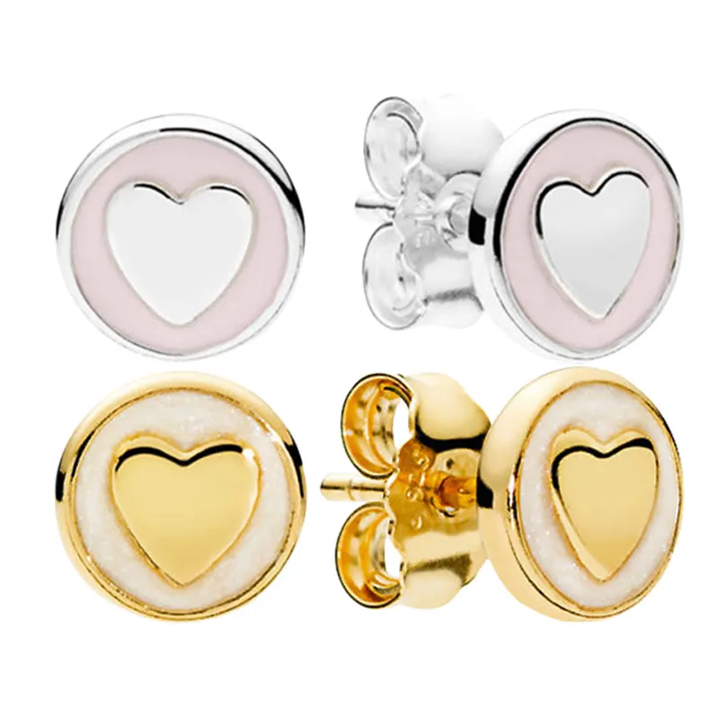 Runde Ohrstecker mit goldenem Herz für Pandora, modische Hochzeit, Party, Schmuck, Designer-Ohrring-Set für Frauen und Mädchen. Hochwertige goldene Ohrringe mit Originalverpackung