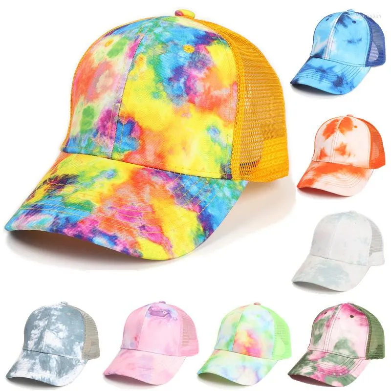 Casquettes de baseball Tie Dye Print Casquette de baseball Hommes Femmes Snapback Hip Hop Chapeau Été Respirant Mesh Sun Gorras Casual Unisexe Streetwear Os