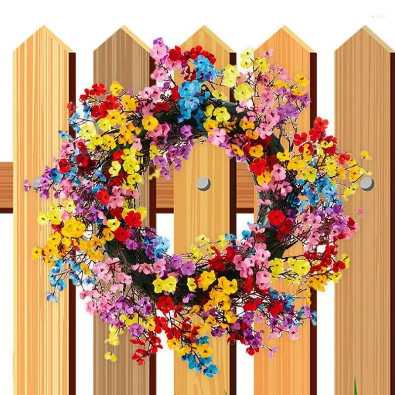 Decorative Flowers Spring Wreath Colorful Arrangement For Front Door Wall Blooming Flower Window Farmhouse Party