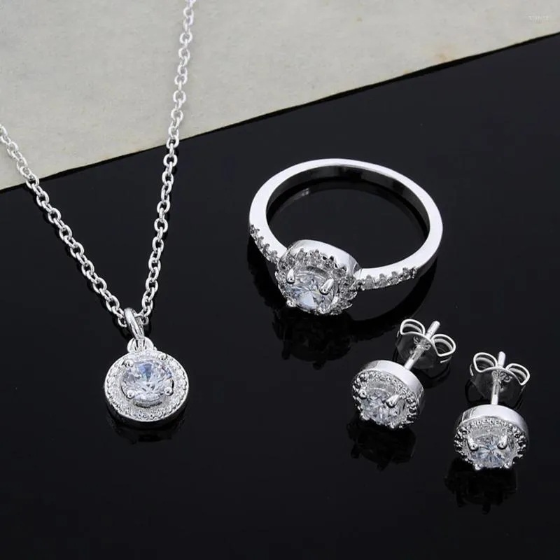 Серьги ожерелья установили 1 женские ювелирные изделия элегантные блестящие одежды кубический цирконий подвесной кольцо.