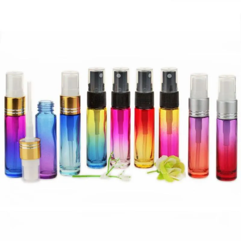 Renk gradyanı 10ml ince sis pompası püskürtücü cam şişeler uçucu yağlar için tasarlanmış parfümler temizleme poducts aromaterapi şişeleri pduij