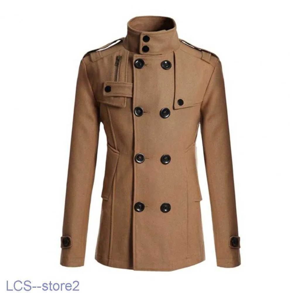 معاطف الخندق للرجال الرجال معطف الرياح الصلبة لون الصوف مزدوج الصدر overcoat