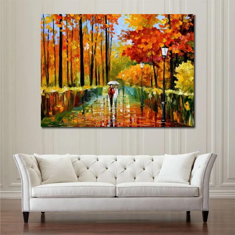 抽象的な風景キャンバスアートバスルームの装飾秋の雨の手作りの油絵モダン