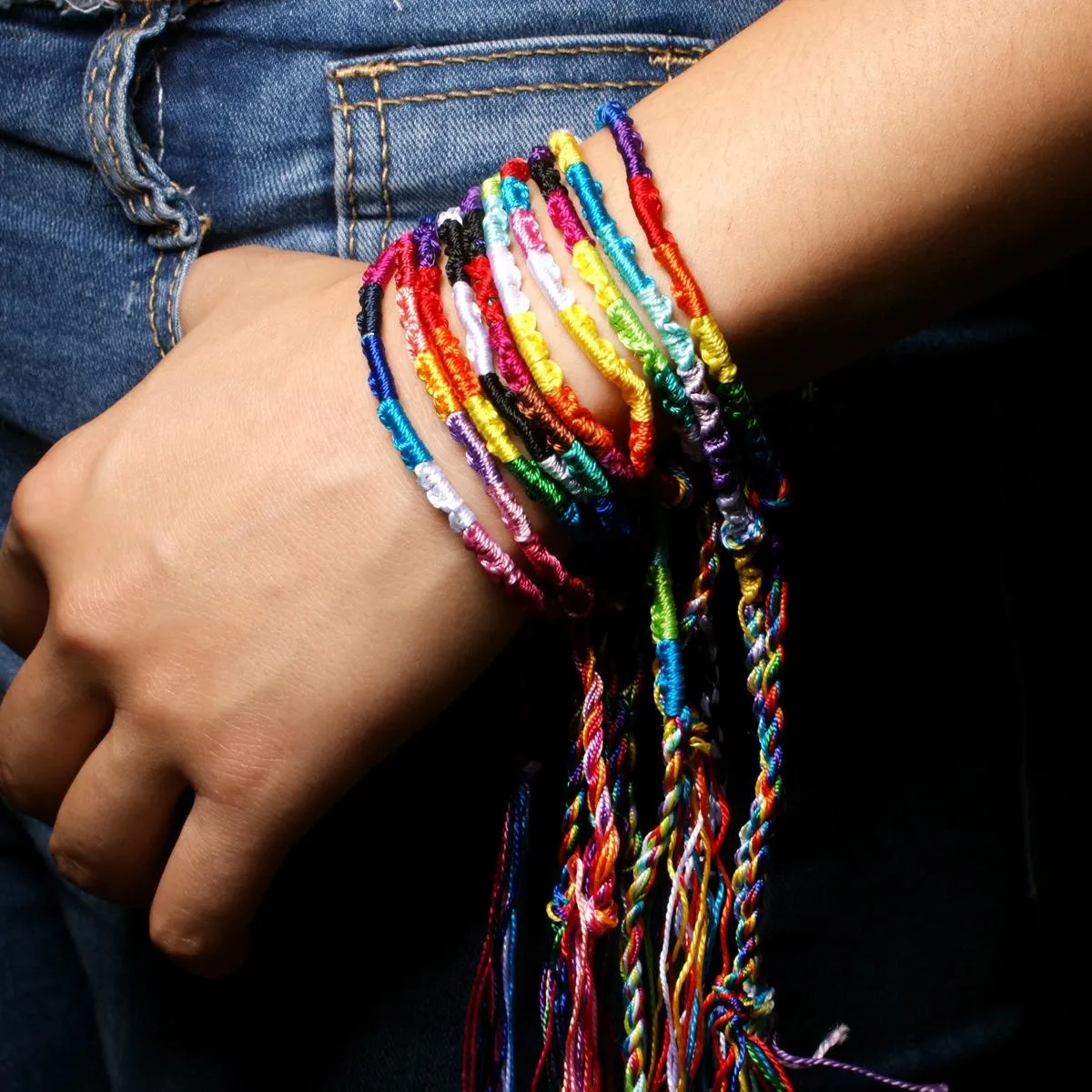 Freundschaftsarmband, nepalesischer Nationalwind, handgefertigt, Regenbogen-Armreif, glückliches Handseil, gewebte Armbänder, Schmuck, Geschenk, 10 Stück/Packung