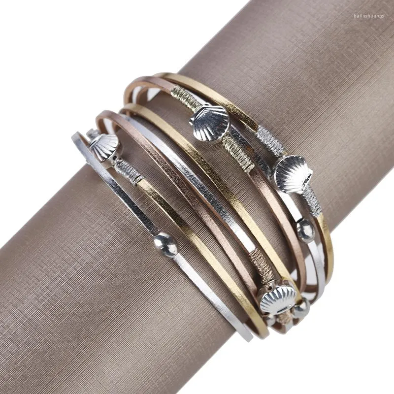 Bedelarmbanden ALLYES Boho metalen omhulsel kralen lederen armband voor vrouwen mode handgemaakte gevlochten meerlagige wrap strand sieraden